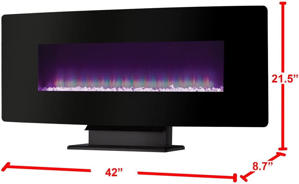 Coraline 48" Curved Front Wall Mount Electric Fireplace with Black Glass