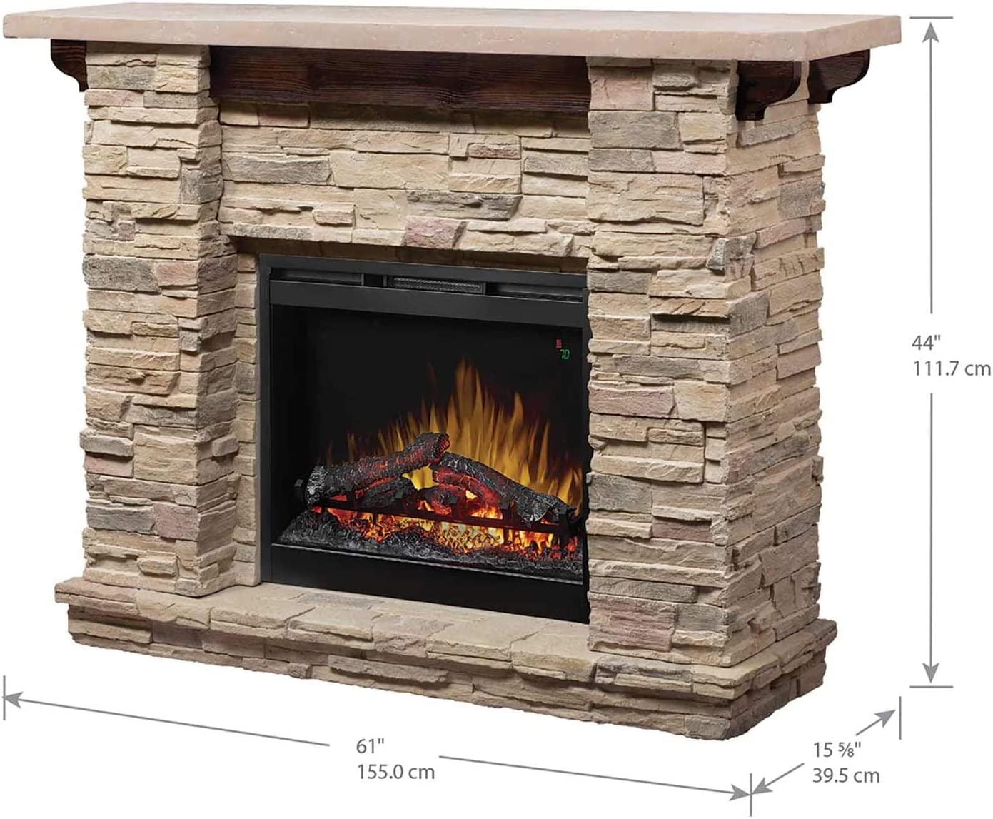 Fieldstone Natural Man-made Stone Mantel Fireplace with Log