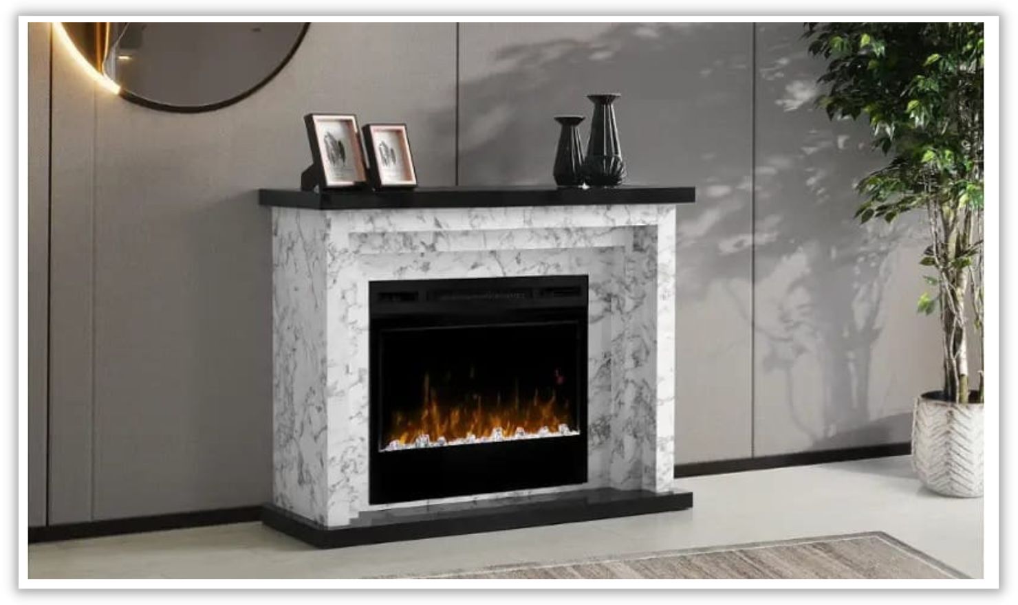 Carrara Fireplace Mantle with Logs Insert